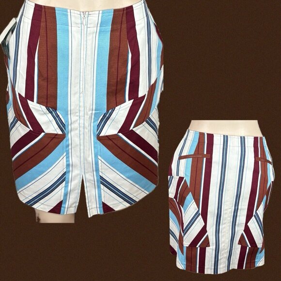 Harve Benard 14P Multiple Striped Zip Back Pockets Slit Front Knee Length Skirt - Picture 1 of 6